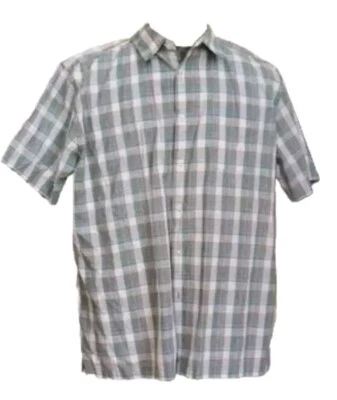 Men's Shirt XL Plaid Button Up Dress Aqua Green Gray White XG - Image 1 of 4