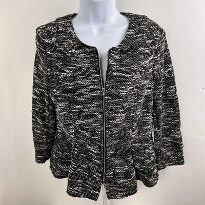 Divided H&M Jacket Women's Size 12 Full Zip Long Sleeve Black White Tweed Lined - Изображение 1 из 4