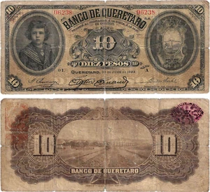 Mexico, 10 Pesos, Banco de Queretaro, 7-30-1903, Series A, S/N 06238, S-391a - Picture 1 of 1
