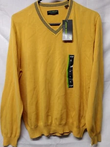 NWT JOHN BARTLETT Sz XL Men Long Sleeve YELLOW CONSENSUS V-Neck Sweater 100%COTT - Picture 1 of 12