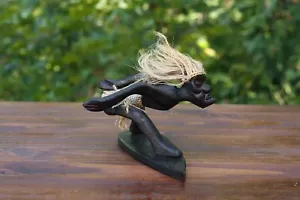 Statua tribale surf primitiva in legno tiki bar statuetta surf decorazione intagliata a mano - Foto 1 di 6
