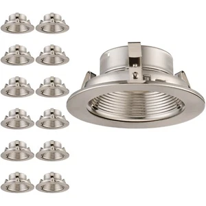 4 Inch Recessed Can Light Trim with Satin Nickel Metal Step Baffle, Pack of 12 - Picture 1 of 7