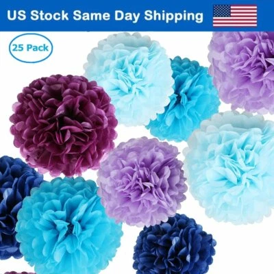 Pompones de papel azul flores pañuelo bola fiesta hogar exterior boda decoración 25 piezas Foto 1 de 4