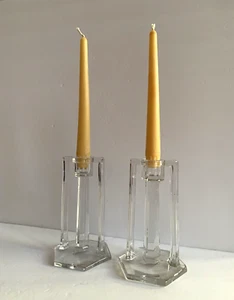 Antiguo par Westmoreland/2 de candelabros de vidrio transparente Art Deco temprano - Imagen 1 de 11
