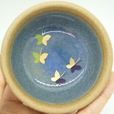 Japanese Pottery Bowl Small Plate Japan Blue Green Golden Floral Handmade New