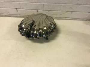 Vintage Shell Formed Warming Dish Biscuit Box Silverplate Scalloped Edge - Picture 1 of 7