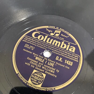 Charles Williams While I Live Dream Olwen 78rpm single 12" Columbia DX-1433 EX+ - Image 1 of 4