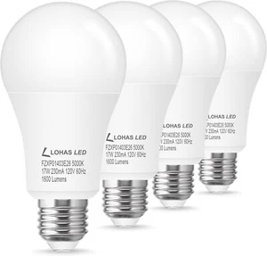 LOHAS A19 LED Bulb 150W Equivalent(UL Listed) 17 Watt Daylight White 5000K 4-Pk - Picture 1 of 6