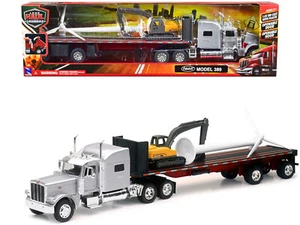 2023 Peterbilt 389 Truck Diecast Model with Flatbed Trailer & Excavator 1/32 - Picture 1 of 3