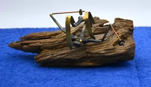VTG HANDCRAFTED METAL SKI SCULPTURE, HORSESHOE NAILS AND BRASS, ON WOODEN BASE - Picture 1 of 12