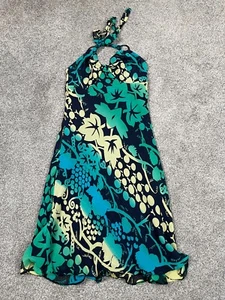 Ted Baker Dress Womens 2 Silk Retro Halter Grapes Printed A Line Ruffled Y2K 90s - Picture 1 of 10