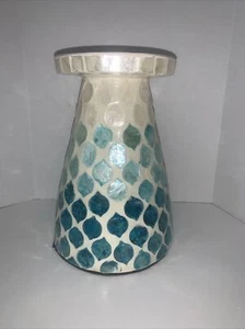 Mosaic Candle Holder Blue Ombré Ocean Shells Beach 8” X 5.5” - Picture 1 of 9