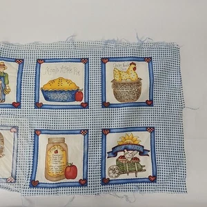 Country Gingham Squares Dianna Marcum Chickens Pie Kitchen Blue White Fabric - Picture 1 of 3