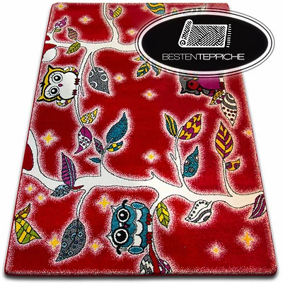 Teppiche Weich und dicht Kinder Teppich KIDS C427 rot Forest Eule Laub - Bild 1 von 4