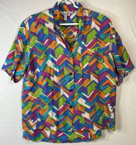 Vinatge Sky & Company 100 % Seide Regenbogen geometrisches Muster Shirt und Rock Set 80er - Bild 1 von 16