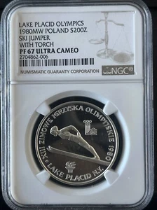 1980mw POLAND S200Z Lake Placid Olympics PF 67 ULTRA CAMEO NGC (1172) Ski Jumper - Picture 1 of 4