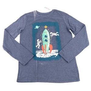 Cat & Jack Boys Size XXL 18 Long Sleeve Shirt Space Rocket Steel Blue NWD - Picture 1 of 13