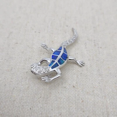 Broche de oro blanco macizo de 14k con incrustación natural de Australia ópalo y diamante natural Foto 1 de 4