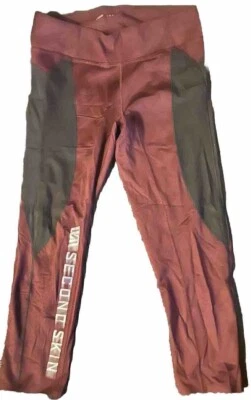 SECOND SKIN Burgundy & Black Capri Length Compression Leggings Womens Small - Image 1 of 3