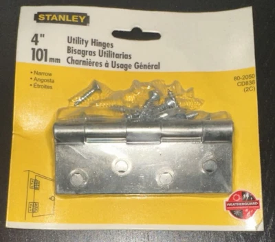 Stanley 4-inch Narrow Utility Hinge Silver one set of 2 Zinc 80-2050 CD838 (2C) - Image 1 of 2