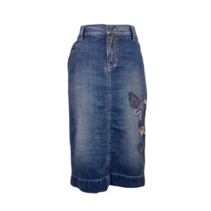 Falda vaquera London Jean recta lápiz lavado ácido bordada 100 % algodón talla 4 - Imagen 1 de 9