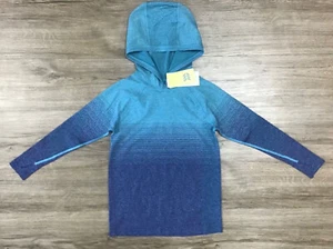 Girls' Long Sleeve Lightweight Stretch Hooded Seamless Pullover T-Shirt Blue XS - Picture 1 of 4