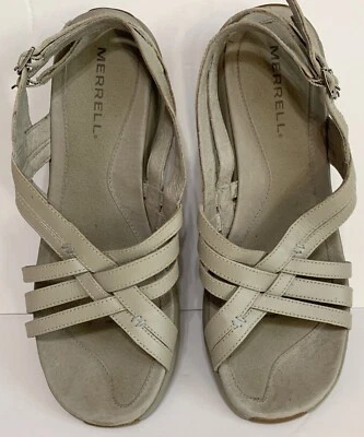 Sandalias Merrell para mujer 10 cuero trenzado plateado con tiras reloj de sol gris Foto 1 de 4