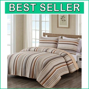 Avery Oversized King 3-Piece Cotton Quilt Set - Multi-Color Striped Elegance - Picture 1 of 11