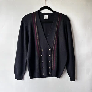 Country Casuals Navy Wool Blend Cardigan Gold Buttons Retro Vintage Classic M - Picture 1 of 8