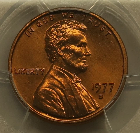 1977 D Lincoln Cent PCGS MS65RD, Free Shipping Cover