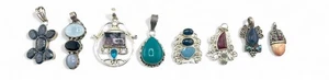 Lot of 8 Large Sterling Silver Faceted Colored Gemstone & Glass Pendants - Picture 1 of 10
