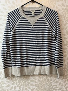 L.L. Bean Women’s XS Gray Blue Stripe Pullover Crewneck Sweater Organic Cotton - Picture 1 of 8
