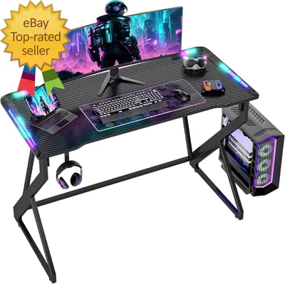 Gaming Desk with LED Lights  40 Inch Computer Desk Z Shaped Gamer Workstation - Image 1 of 2