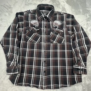 Hot Leathers Flannel Shirt Mens Sz XL Indian Skull Head Dress Motorcycle Biker - Picture 1 of 17