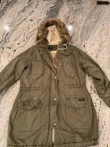 Abercrombie & Fitch Vintage Olive Faux Fur Olive Parka Jacke Mantel XL Damen - Bild 1 von 15