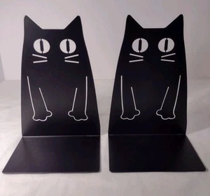 Cat Lady Box Bookends Black Metal Cats 8" Tall Excellent Condition - Picture 1 of 5