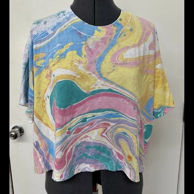 VINTAGE 1980s TENNESSEE RIVER CROPPED TSHIRT PASTEL MARBLE SINGLE STITCH OS EUC - Image 1 of 4