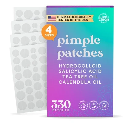 LIVACLEAN 330 CT Pimple Patches - Spot Patches w/Tea Tree Oil & Calendula Oil - Four Sizes