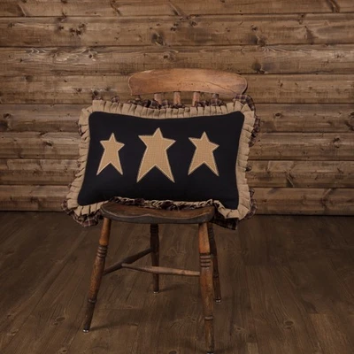 Primitive 14"x22" Stars Pillow Black Appliqued Heritage Bedroom Decor VHC Brands - Image 1 of 4