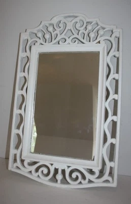 Vintage White Cottage Wall Mirror Open Weave Pattern Design 13.75X22 - Image 1 of 4