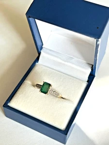 9ct Yellow Gold Bahia Emerald & Diamond Ring - Picture 1 of 7