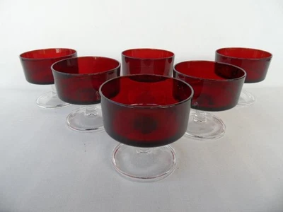 set 6 French Cristal D'Arques Cavalier Ruby Red Footed Dessert bowls glasses - image 1 of 4