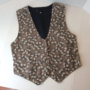 Chaleco con cuentas Serious Fun para hombre talla hoja estampado flor 100 % algodón vintage - Imagen 1 de 11