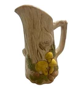 Vintage MCM Ceramic Tree Stump Trunk Pitcher Acorn Mushroom Design 7" tall 2 Cup - Picture 1 of 5