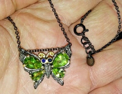 Collar Mariposa Peridoto o Topacio Azul Mejorado 18" Placa de Rodio Esterlina 925 Foto 1 de 4