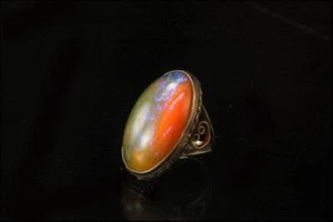 ANTIGUO CABUJÓN EDUARDIANO ZAFIRO DRAGÓN ALIENTO ARTE VIDRIO ANILLO ESTERLINA BR - Imagen 1 de 8