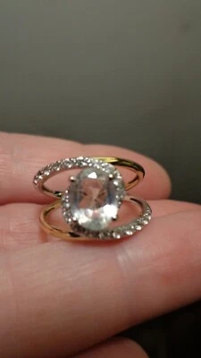ANILLO Topacio Blanco y Circón Blanco 14K/.925 Plata de Ley Talla 8-Affinity QVC-VENTA $49 Foto 1 de 4