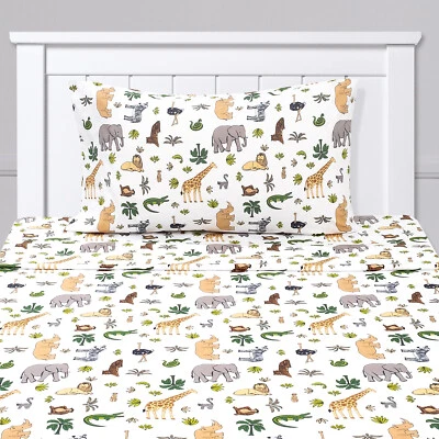 Wild Animals Giraffe, Rhino, Lion Kids Sheet Set Twin, Twin XL, Full - Image 1 of 4