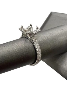 Anillo pavé halo de dos filas de diamantes redondos naturales semi montura princesa oro blanco 14K - Imagen 1 de 6