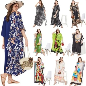 Women Kaftan Kimono Dress Summer Beach Wear Cover-Up Plus Size Long Maxi Dress - Picture 1 of 379